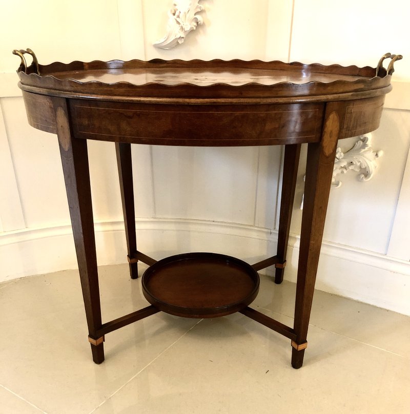 Antique Edwardian Inlaid Mahogany Oval Tray Table